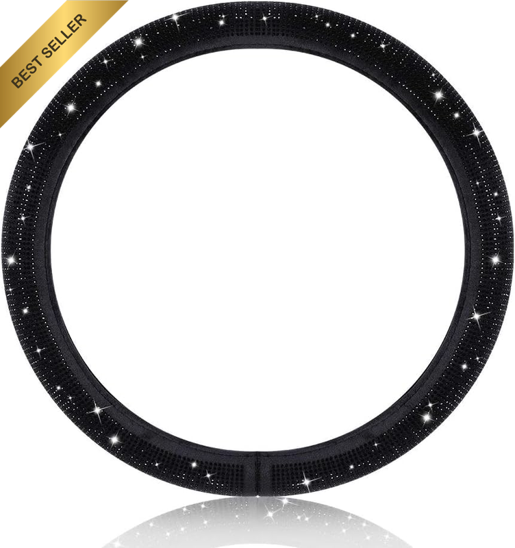 Sparkling Crystal Steering Wheel Cover Black Velvet Rhinestone 38cm