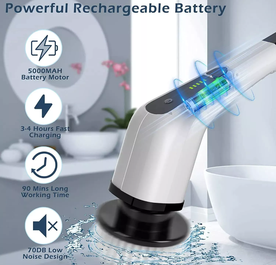 8 Heads Electric Spin Scrubber Cordless Bath Tub Power Scrubber with Handle US