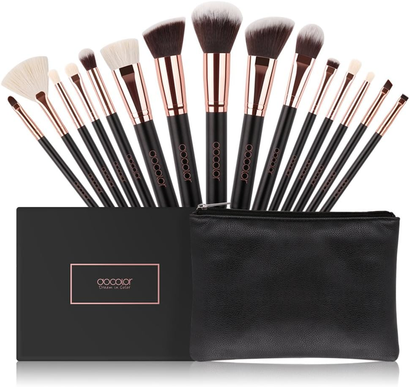 Docolor 15-Piece Professional Makeup Brush Set with Travel Bag