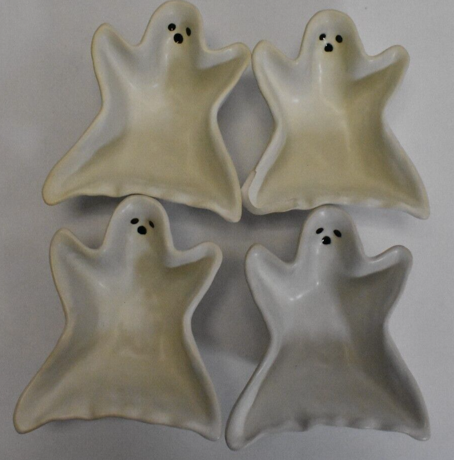 Pottery Barn Ghost Shaped Stoneware Candy Bowl Mason White Glaze Finish Lot Of 4