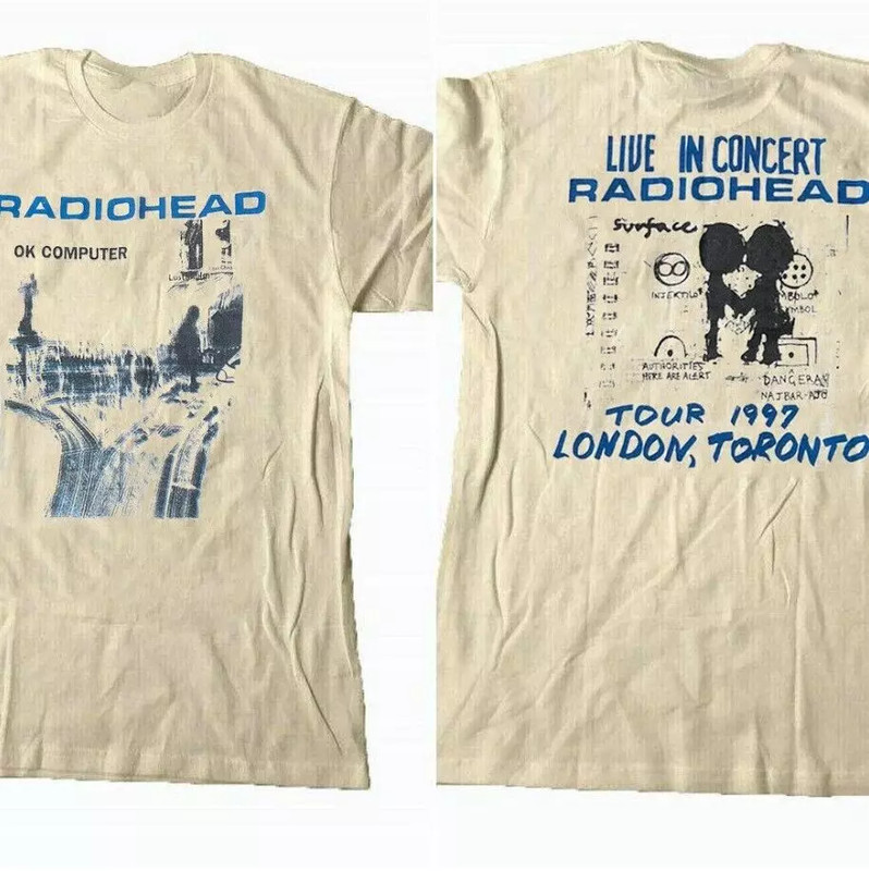 Radiohead Ok Computer Albums 90s graphic Sand T shirt 2