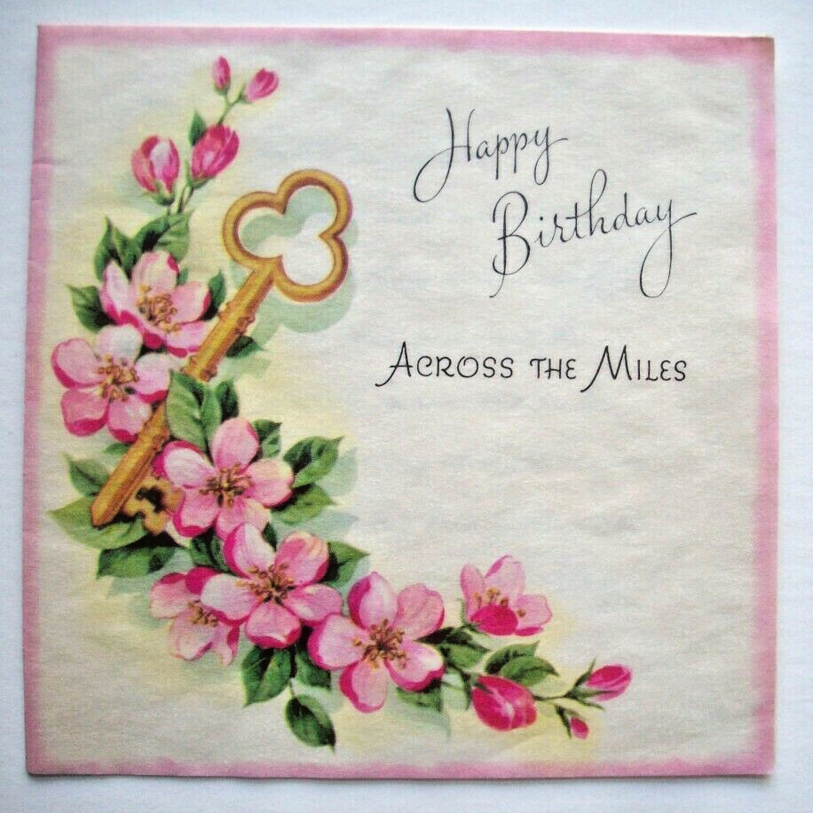 Across the Miles key flowers vintage Birthday greeting card