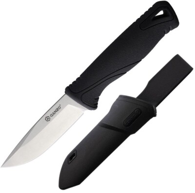 Ganzo Fixed Knife 3.5'' Satin Finish 9Cr14MoV Steel Blade Black TPR Handle G807BK