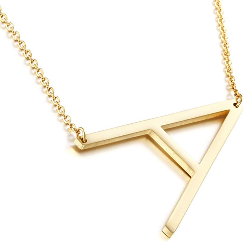 Sideways Initial Necklace for Women Gold Plated Large Letter Necklace | Sideways