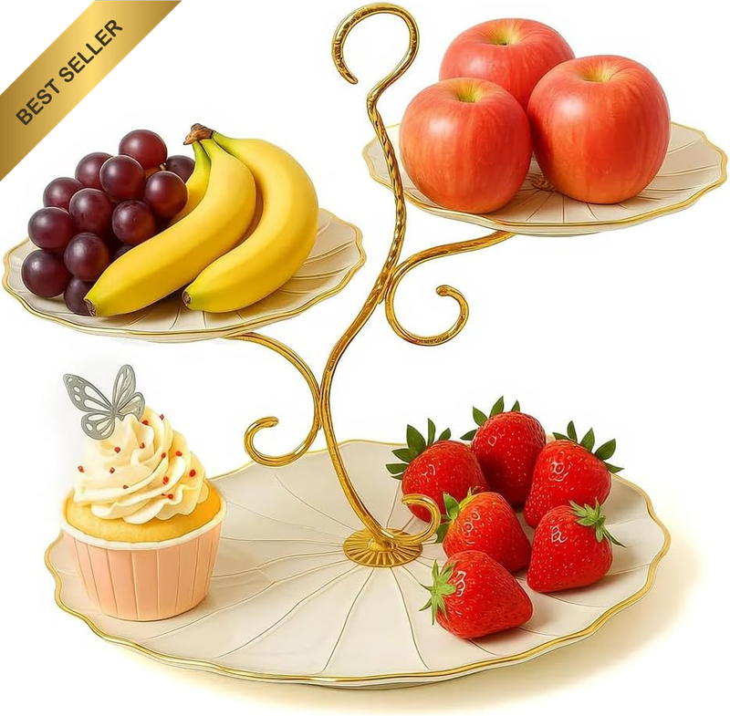 3-Tier Golden Decorative Fruit Basket Stand, Easily Accessible, Perfect for Orga