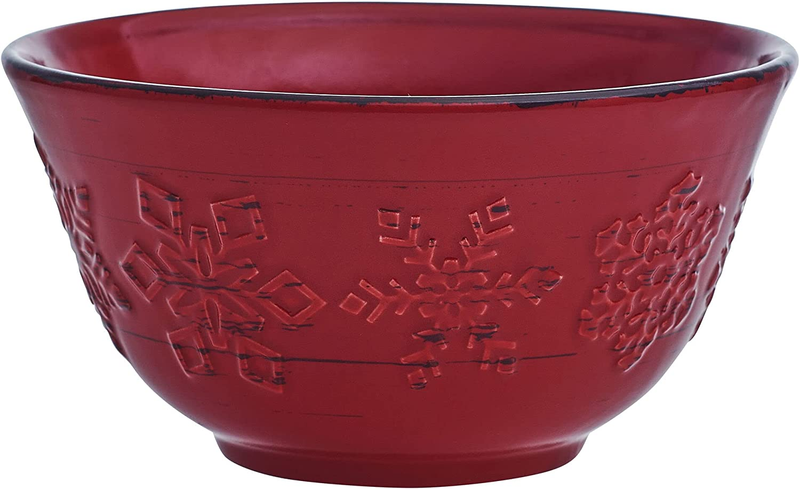 Pfaltzgraff Trellis Snowflakes 12 Piece Dinnerware Set, Service for 4, Red