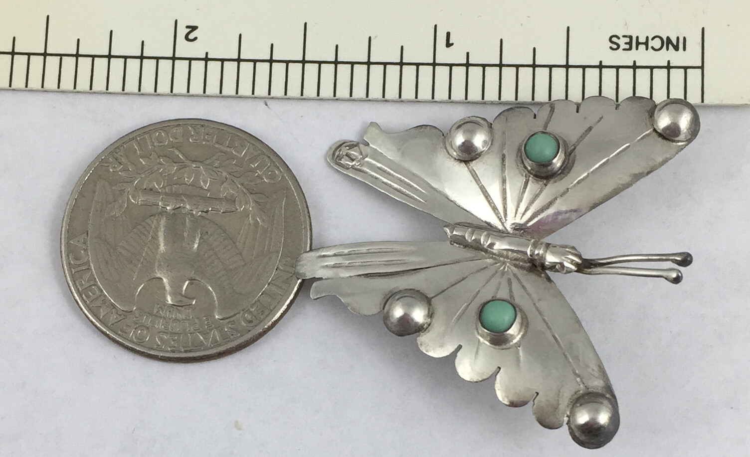 Vintage Sterling Silver Butterfly Pin Brooch  Signed Mexico 925 Turquoise accent