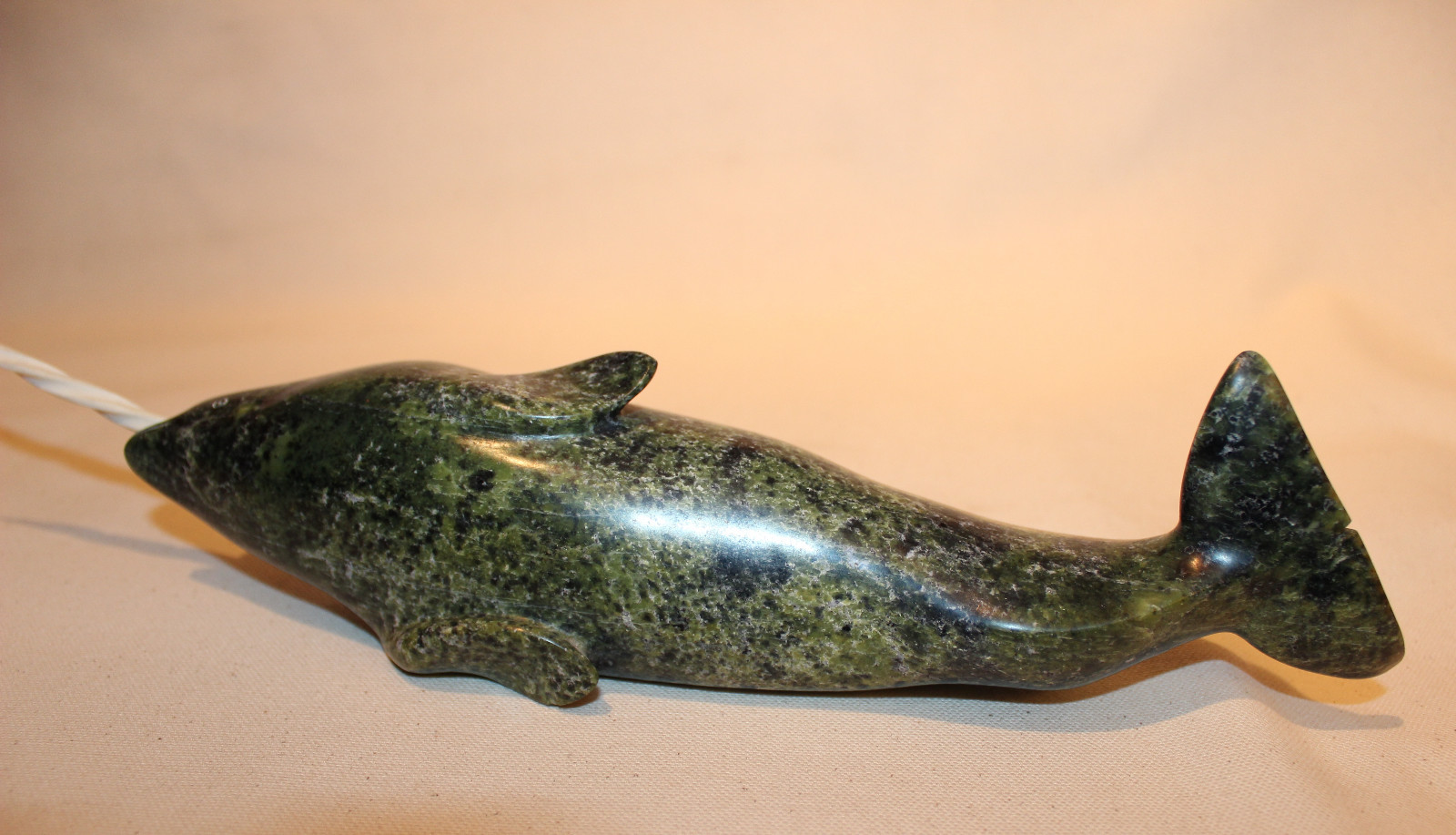 NORTHWEST ESKIMO INUIT CARVING SCULPTURE NARWHAL SIGNED-MARKED / DATED 1984