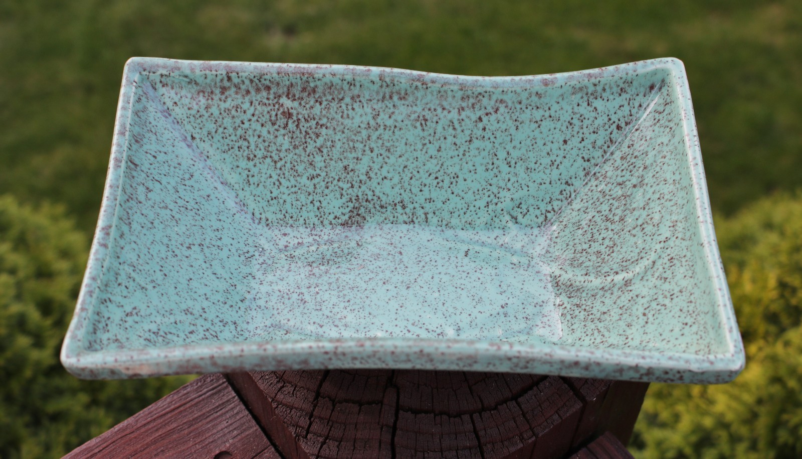 Vintage Retro Mid Century USA Speckled Drip Teal Ceramic Pottery Planter