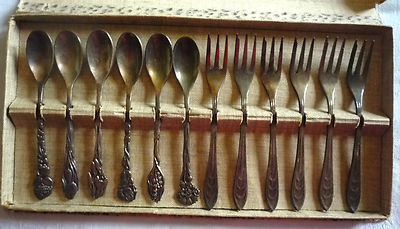 Dutch Silver Plate 6 Demitasse Spoons & 6 Cocktail Forks
