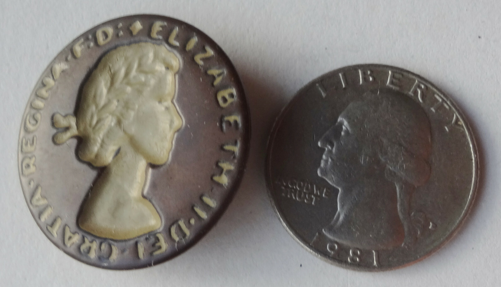 c1952-3 HTF QUEEN ELIZABETH II unusual EMBOSSED sewing BUTTON-sunken image