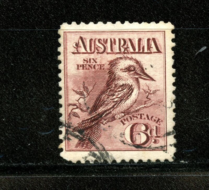 Australia #18 (A990) Kookaburra 1914, 6p lake brown, used, F-VF, CV$62.50
