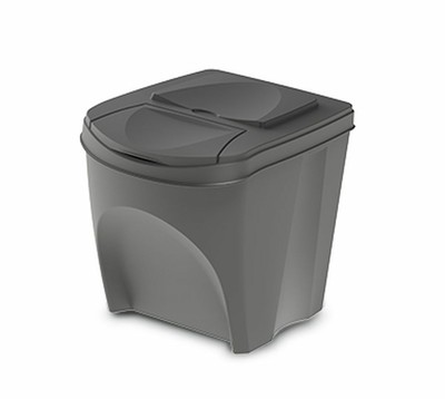 Mülleimer SORTIBOX Abfalleimer Küchenmülleimer mit Deckel Grau Kunststoff 25L