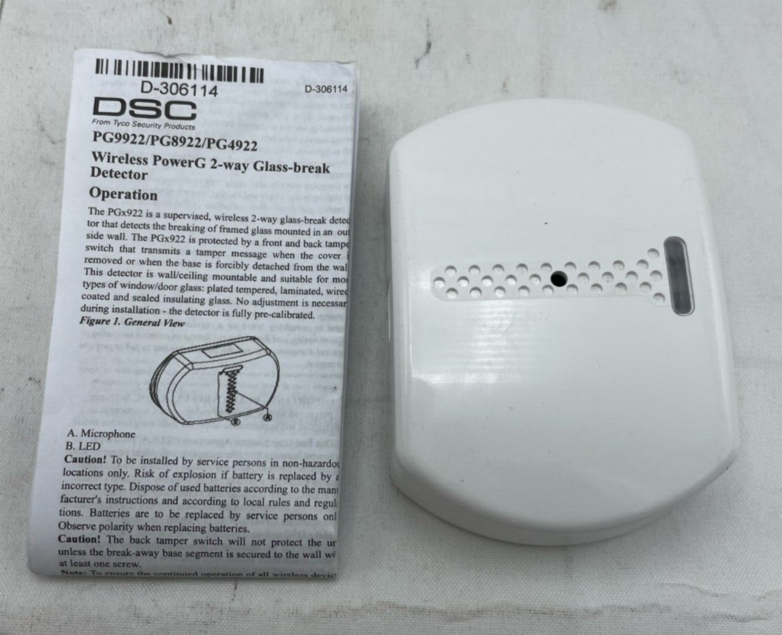 DSC PG9922 PowerG Wireless 2-Way Glass-Break Detector Wall/C
