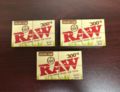 RAW Organic 300s 1 1/4 Cigarette Rolling Papers -3 PACKS