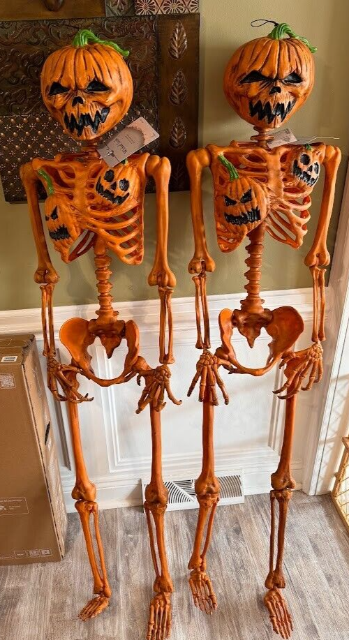 Set of 2 60 inch Posable Pumpkin Skeleton Halloween