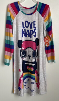 Wonder Nation Girl's  Love Naps  Rainbow Long Sleeve Soft Nightgown Sz Large