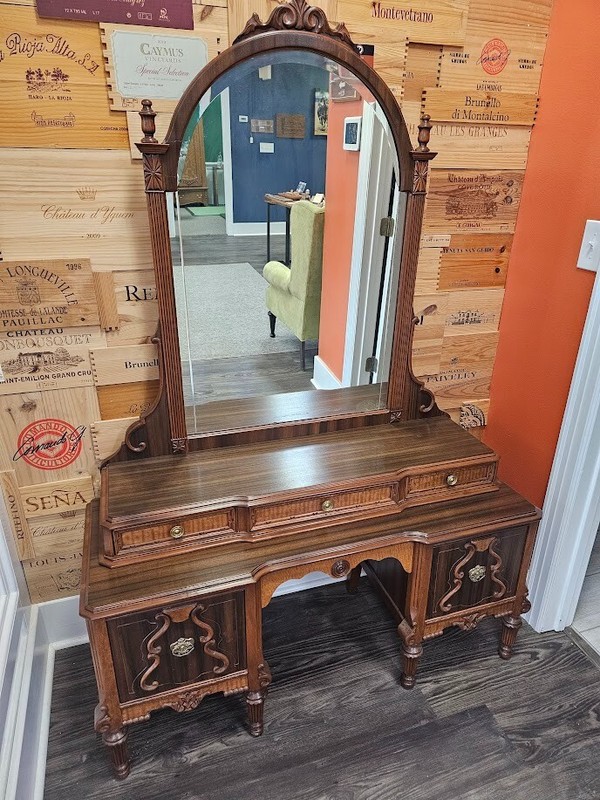 Antique Walnut Vanity with Mirror and Drawers