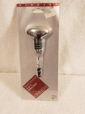 ONEIDA Barware - Corkscrew Bottle Stopper Wine Opener 3 in 1 Multi Tool   NEW