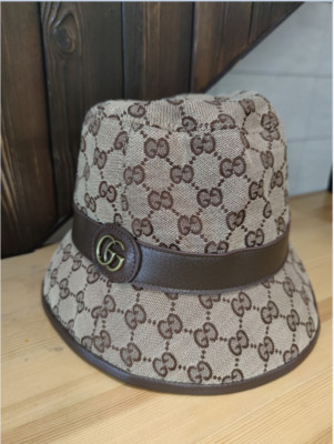 GUCCI GG canvas bucket hat with Double G BLACK Beige/brown
