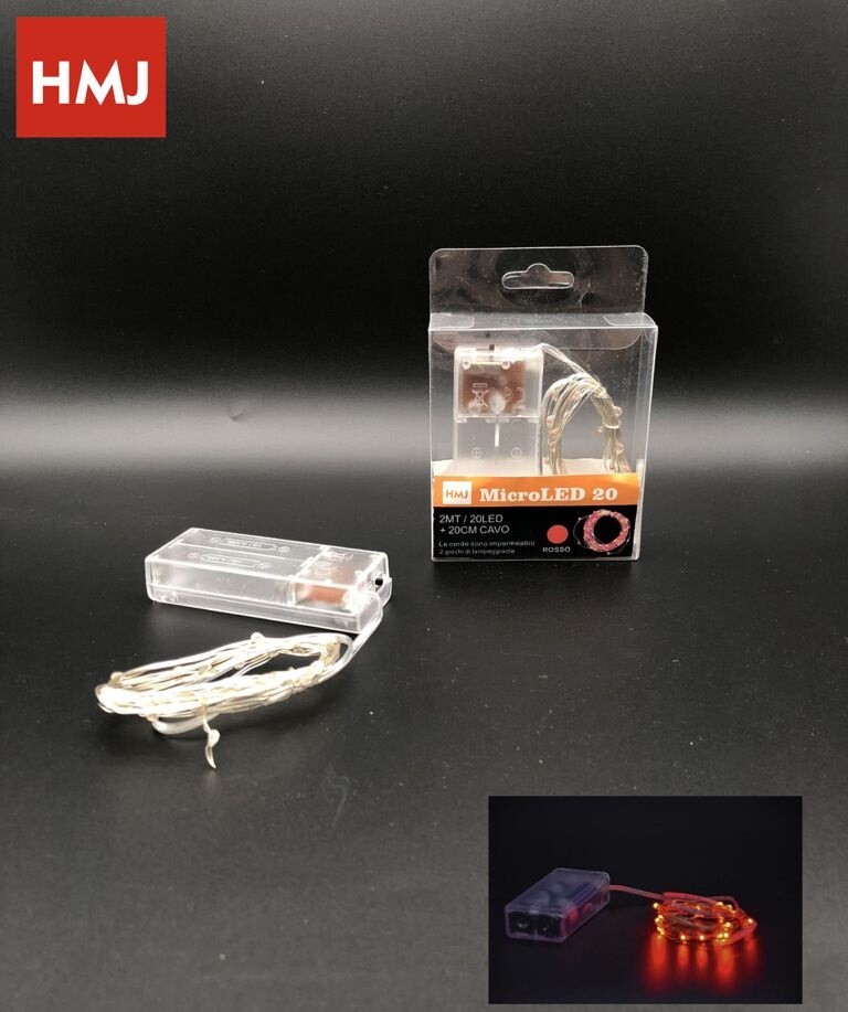Serie Luci di Natale a batteria 20 Micro LED Luce Rosso Filo Trasparente hmj