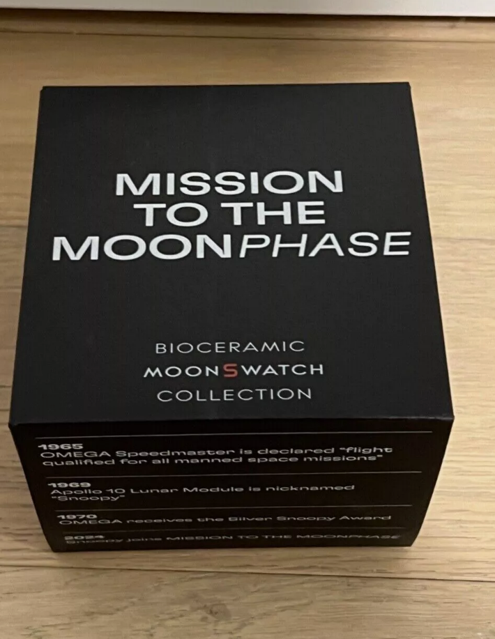 Pre-owned Omega Swatch X  Moonswatch Moon Black Moonphase Snoopy In Hand Ready 2 Ship