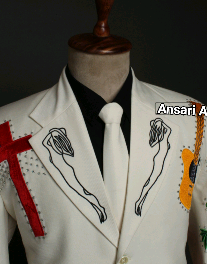 Pre-owned Art Mens Designer Suit 2pc Country Western Suit Customized Floral Hand Embroidered In White
