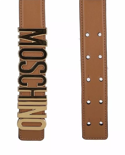 Pre-owned Moschino Women's Logo Belt Brown & Goldtone Size Us 10 / Eu 44