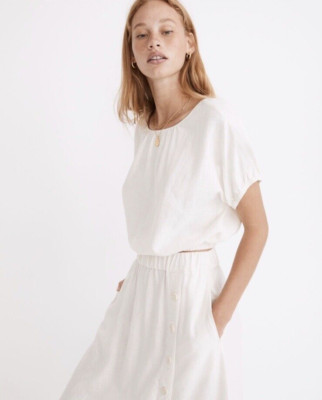 Madewell Linen Blend Michele Bubble Crop Boxy Top Ivory Lighthouse Boho M New