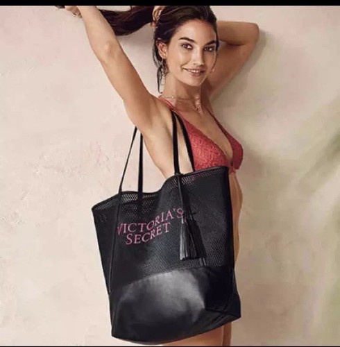 VICTORIAS SECRET WEEKENDER MESH TOTE BAG PINK LOGO TASSELS