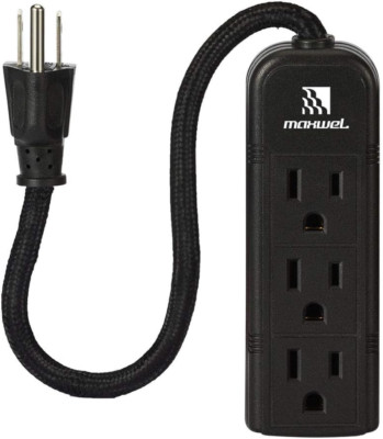 Power Strip Wall Mountable - ETL Listed 3 Grounded Outlets 10 Inch Braided Short