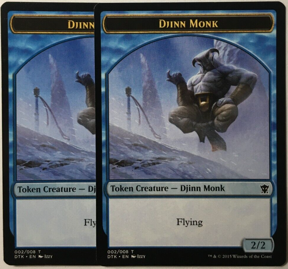 MTG 2X DJINN MONK 002/008 DRAGONS OF TARKIR TOKEN NEAR MINT