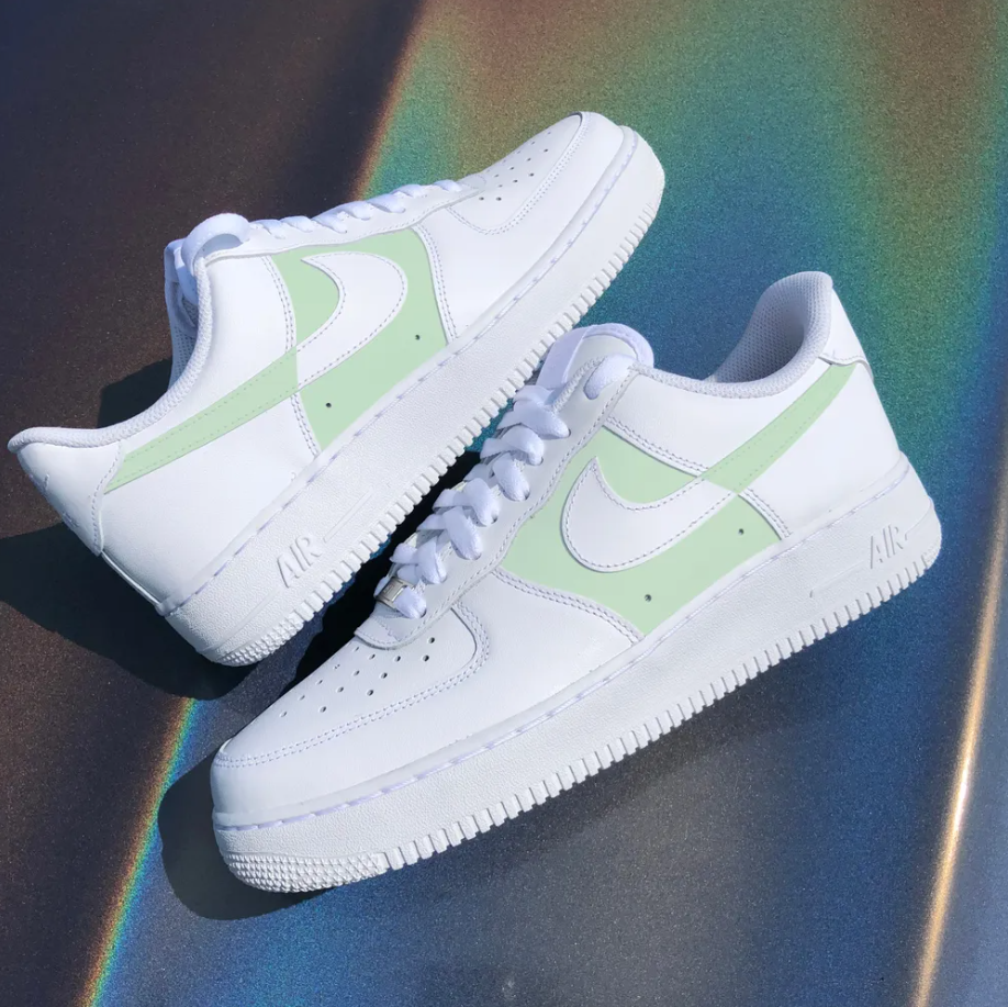 Pre-owned Nike Air Force 1 Custom Low Two Tone Mint Light Green Men Women Kids All Sizes In White