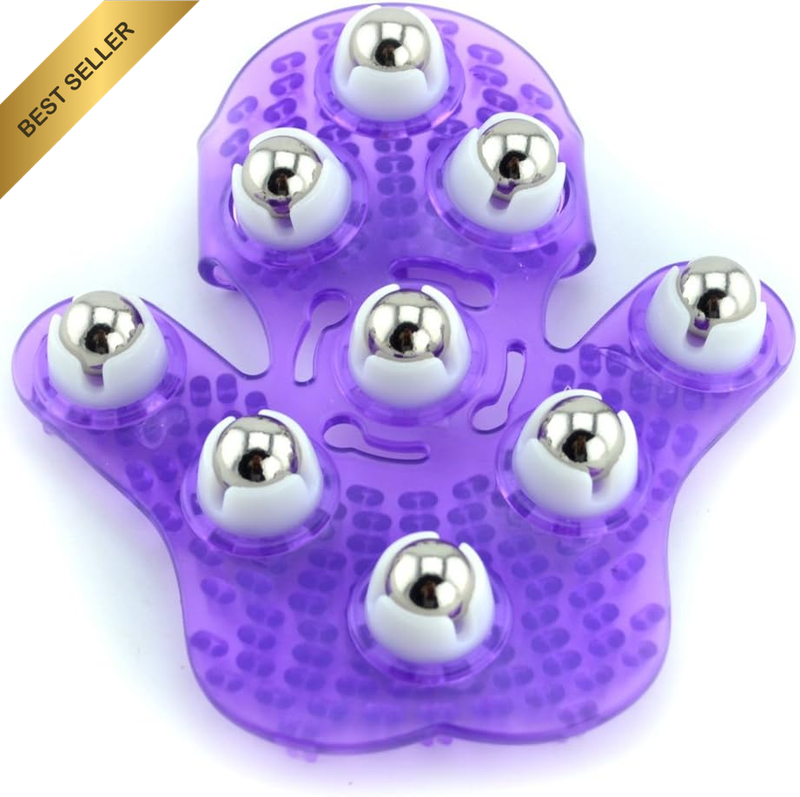 Palm Shaped Massage Glove Body Massager with 9 360-Degree-Roller Metal Roller Ba