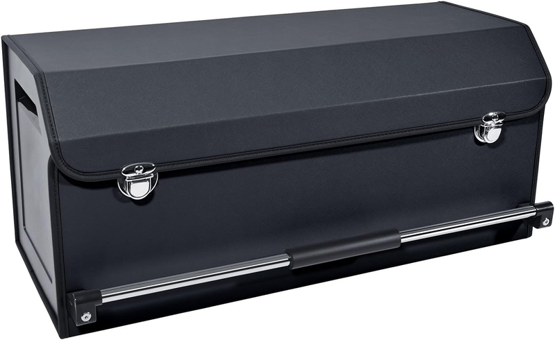 XCF Car Organizer Trunk, Durable Collapsible Leather Car Trunk Organizer with Lid and Sturdy Handle, Auto Cargo Storage Compartments, Suv/Car Accessories for Men/Women (11.4 X 27 X 12.2, Black)