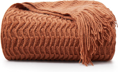 Brown Shell Motifs Acrylic Knitted Throw Blanket, Soft Lightweight Breathable Be