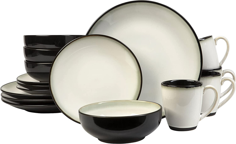 Sango Nova 16-Piece Ceramic Dinnerware Set with round Plates and Mugs, Black