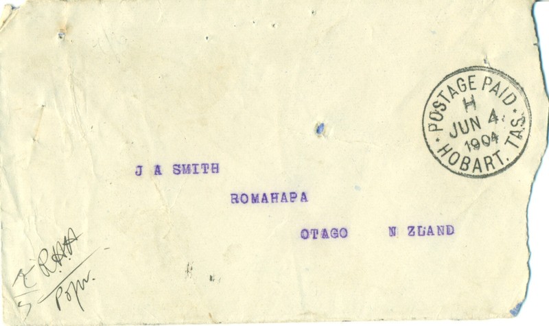 Australia Tasmania 1904 Cover Postage Paid Hobart  To Romahapa New Zealand