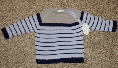 Babys Trousseau Sweater Pullover Gray Blue Stripes Size 9 Months NEW 
