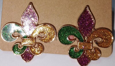 Beautiful And Amazing Fleur De Lis Earrings, Lovely Mardi Gras Colors Flyer...