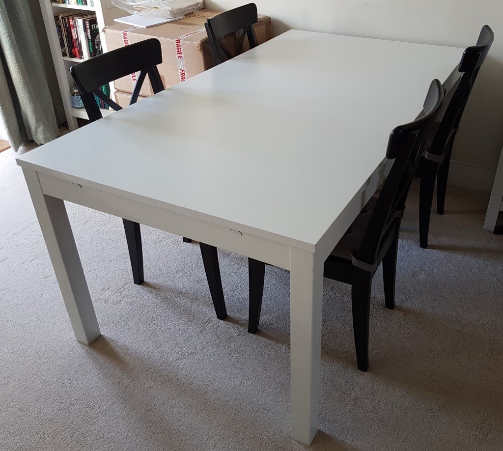 Ikea Bjursta White Extendable Dining Room Table 4xIngolf 