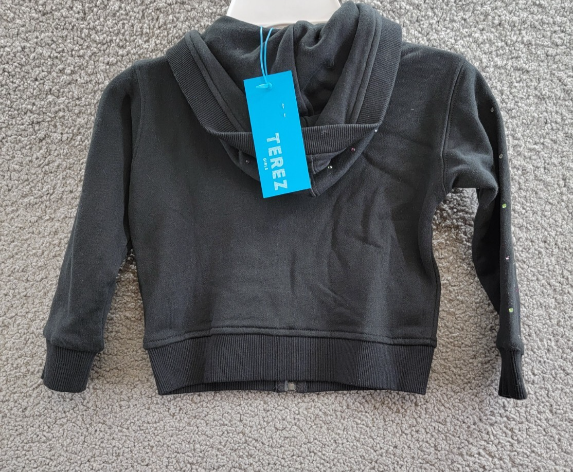 Terez Gems Full Zip Hoodie Toddler Girls' 4 Black Kangaroo Pockets Long Sleeve - Picture 11 of 15