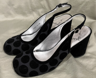 Black Velvet Polka Dot Slingback 3  Heel Shoes 8-1/2 M Seven Star