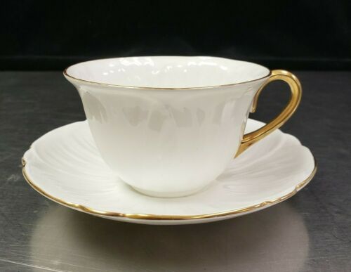 SHELLEY Flat Cup & Saucer Set Regency OLEANDER WHITE (Gold Trim) 8 AVAILABLE