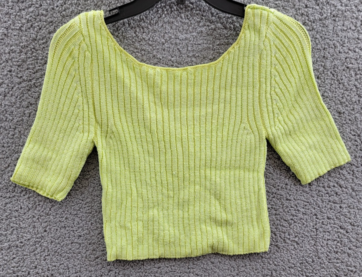 Free People Textured Short Sleeves Crop Sweater Top Women's S Sunny Lime Solid - Picture 2 of 16