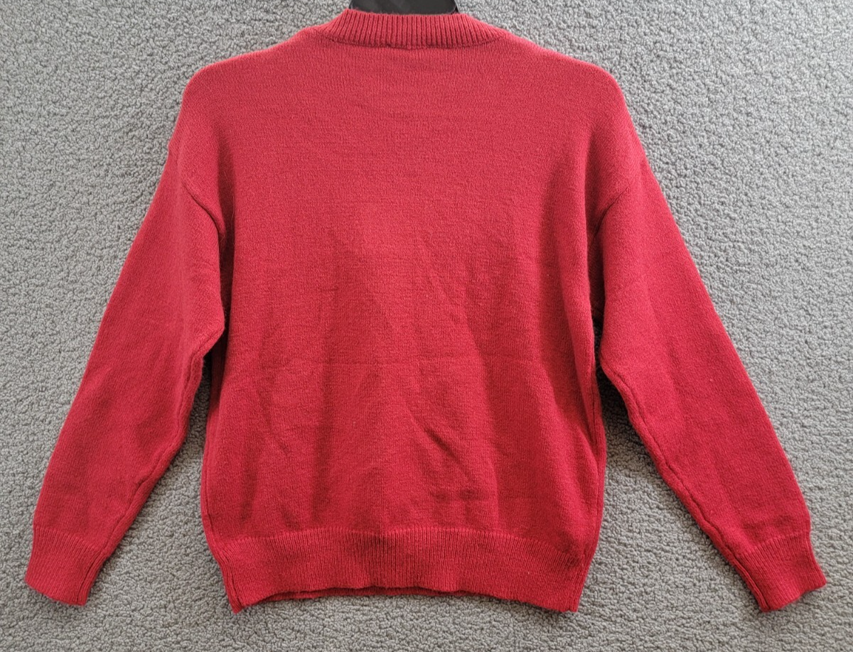 Line & Dot Double Layer Sweater Women's S Red Round Neck Long Sleeve Pullover - Picture 17 of 20