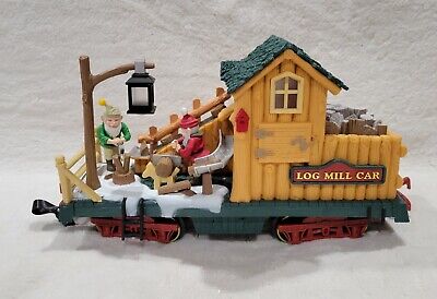 New Bright Holiday Express  Animated Train Set Log Mill Wood Car 387 Christmas