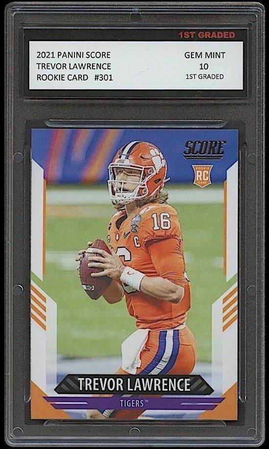 TREVOR LAWRENCE 2021 PANINI SCORE FOOTBALL 1ST GRADED 10 ROOKIE CARD RC JAGUARS. rookie card picture