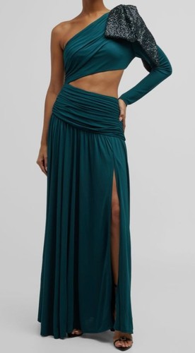 Pre-owned Ronny Kobo $898  Women's Green Dani Cutout One-shoulder Bow Gown Dress Size 2