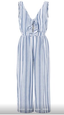 Monsoon Accessorize Beach Woven Stripe  Jumpsuit UK Large 16 -18 Blue Bnwt 